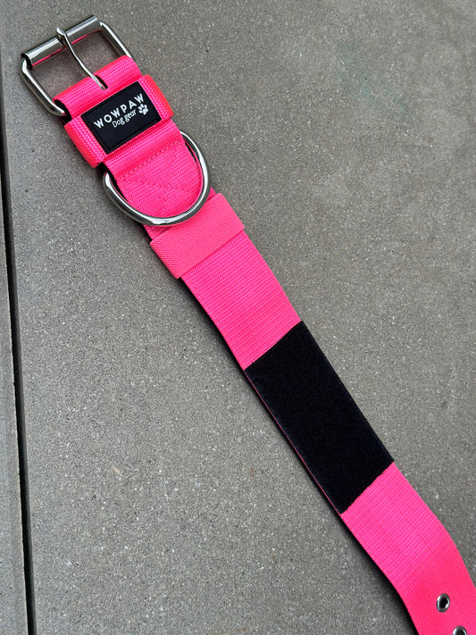 Hochwertiges Basic Patch Hundehalsband Neonpink Größe L