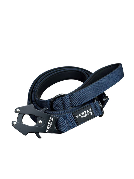 Guinzaglio tattico per cani con moschettone a rana, girevole a 360°, lunghezza 1,8 m, blu navy