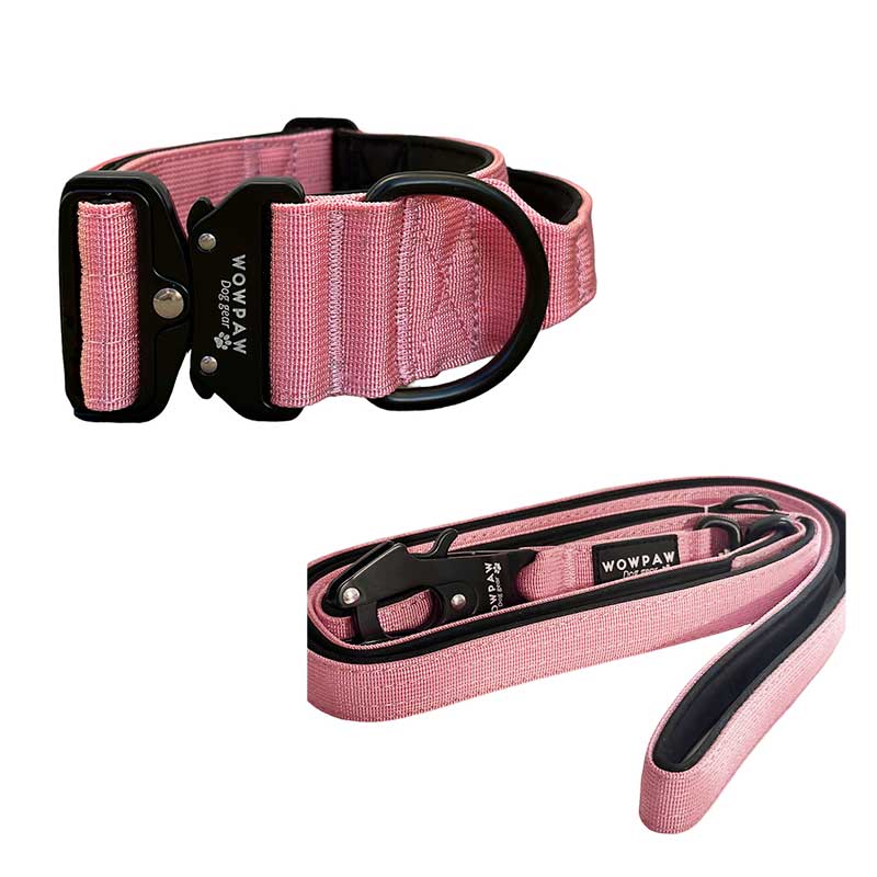 Set di collare tattico per cani rosa taglia S e guinzaglio tattico per cani rosa