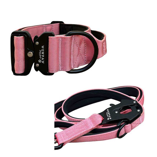 Set Taktisches Hundehalsband Rosa Größe M & taktische Hundeleine Rosa