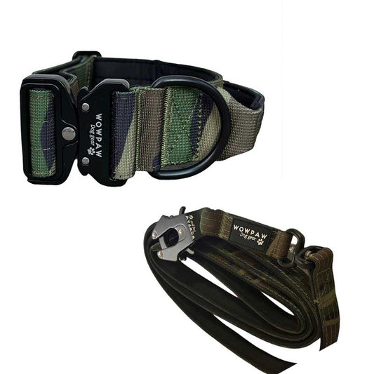 Set TaktischHundehalsband Army green Camouflage Größe M & taktische Hundeleine Army green Camouflage