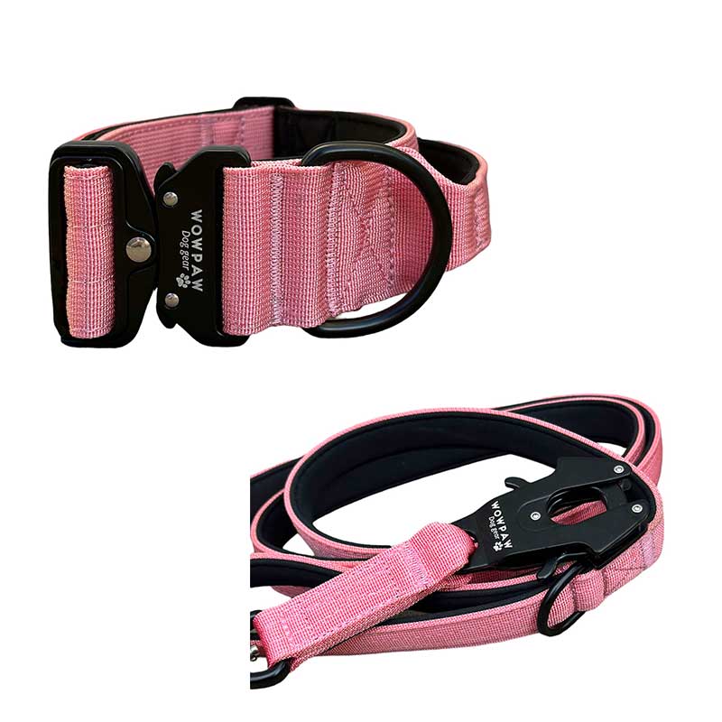 Set di collare tattico per cani rosa taglia S e guinzaglio tattico per cani rosa