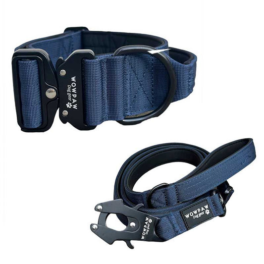 Set Taktisches Hundehalsband Navy blau Größe M & taktische Hundeleine Navy blau